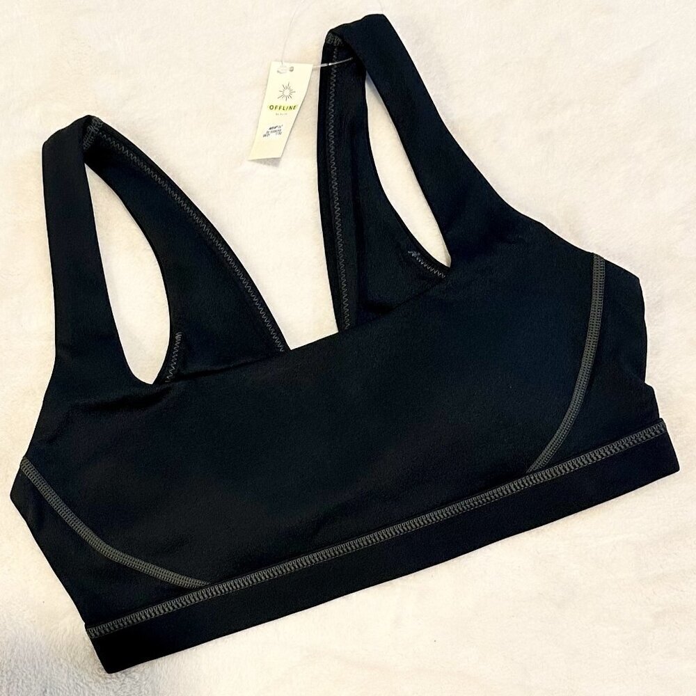 NWT Offline by Aerie Black with Gray Stitching Goals Padded Sports Bra - Size: M